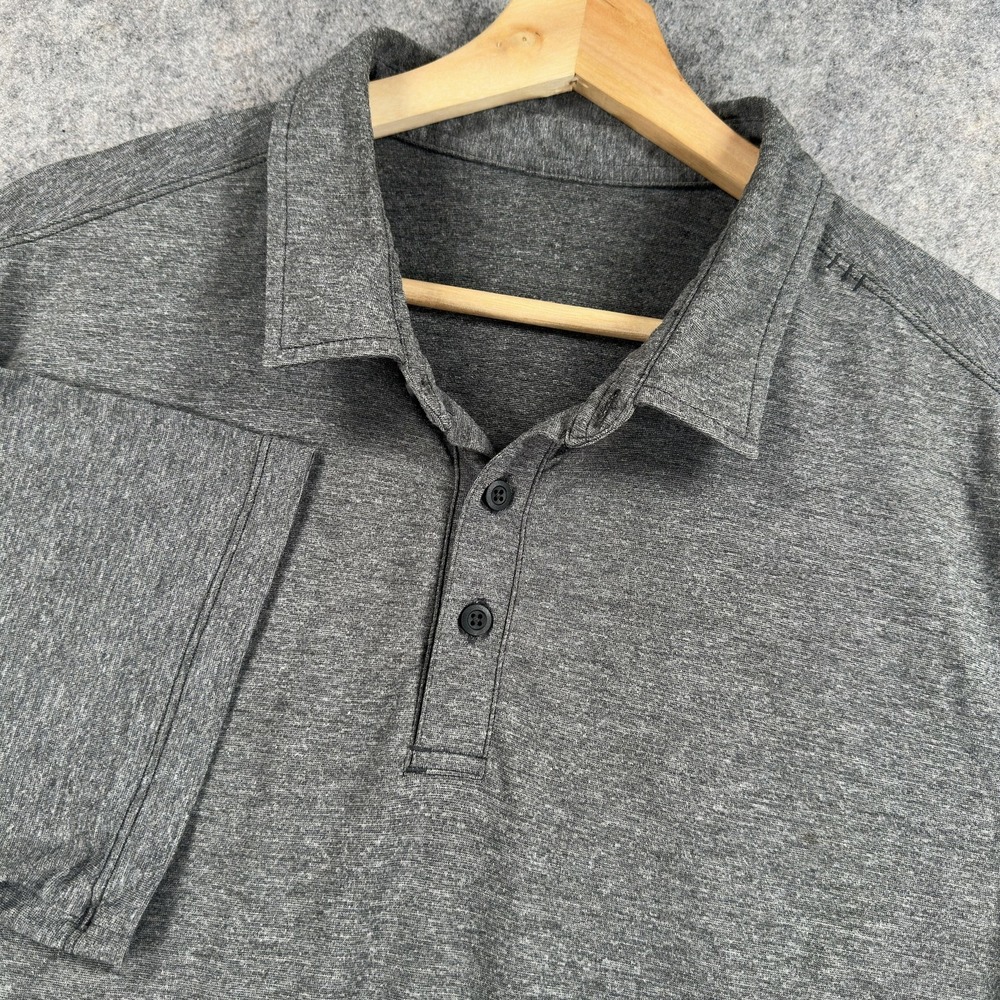 Lululemon Polo Shirt Mens Medium Gray Short Sleeve Athletic Golf Performance